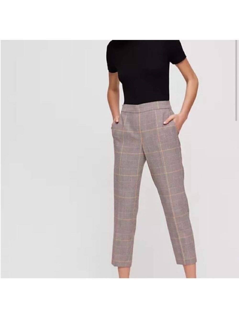 Aritzia Babaton Plaid Check Conan Pull On Crop Pant Sz 2